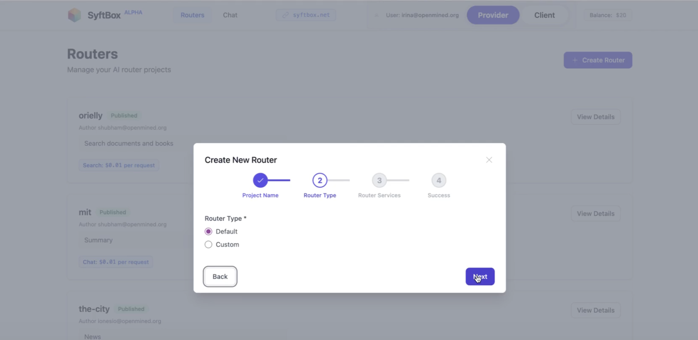 Select router type