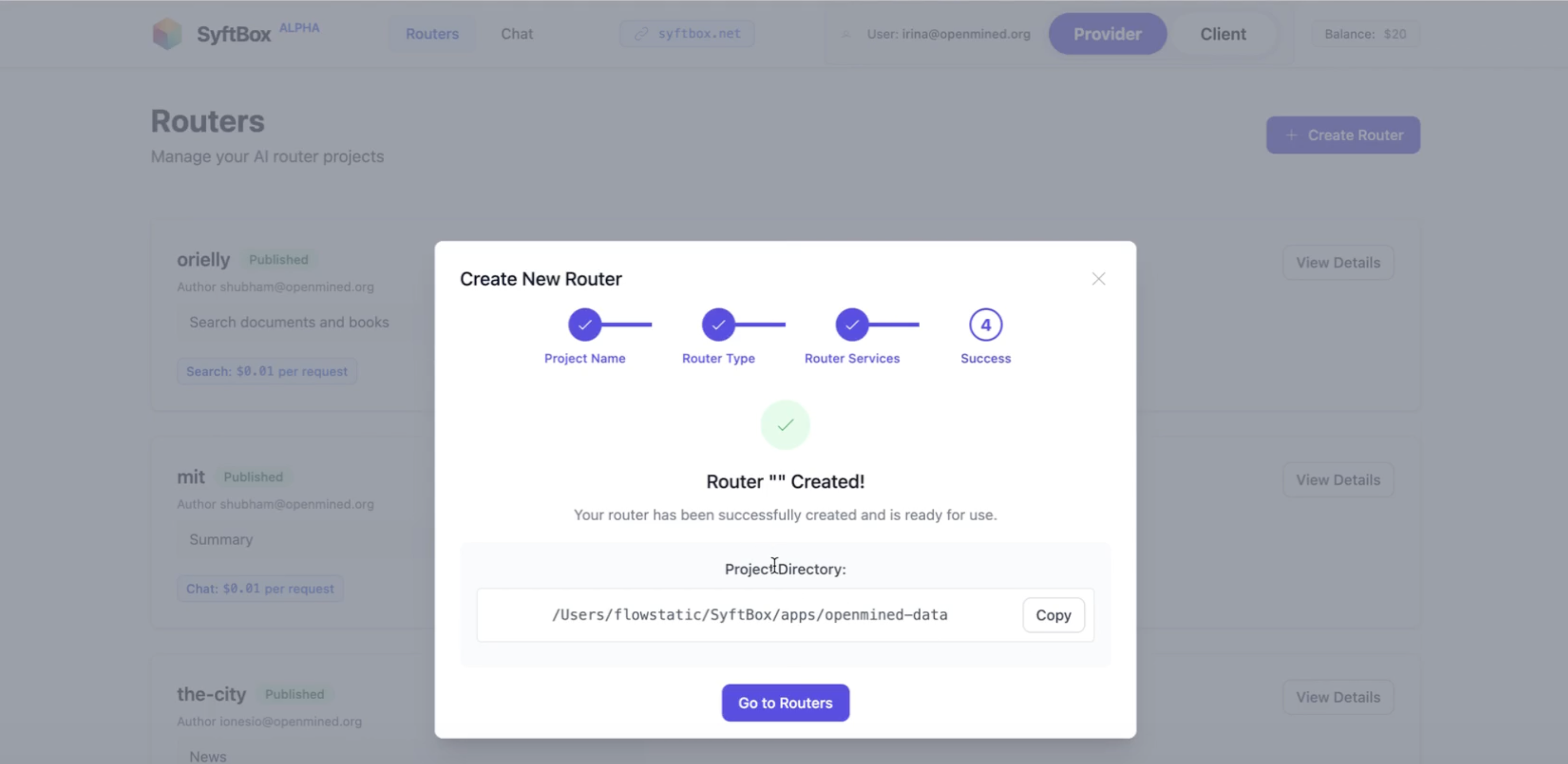 Router created successfully
